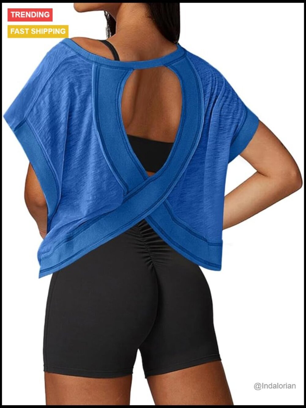 Open Back Crop Tee Short Sleeve Loose Fit Athletic Yoga Shirt